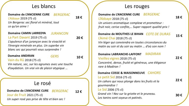 carte des vins